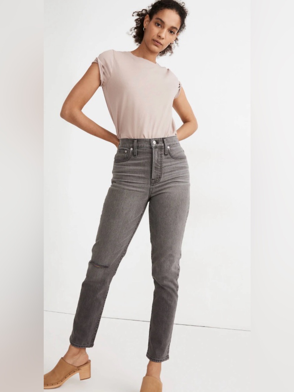 Madewell Perfect Vintage Connell Wash Ripped Gray Faded Black Jeans Size 27